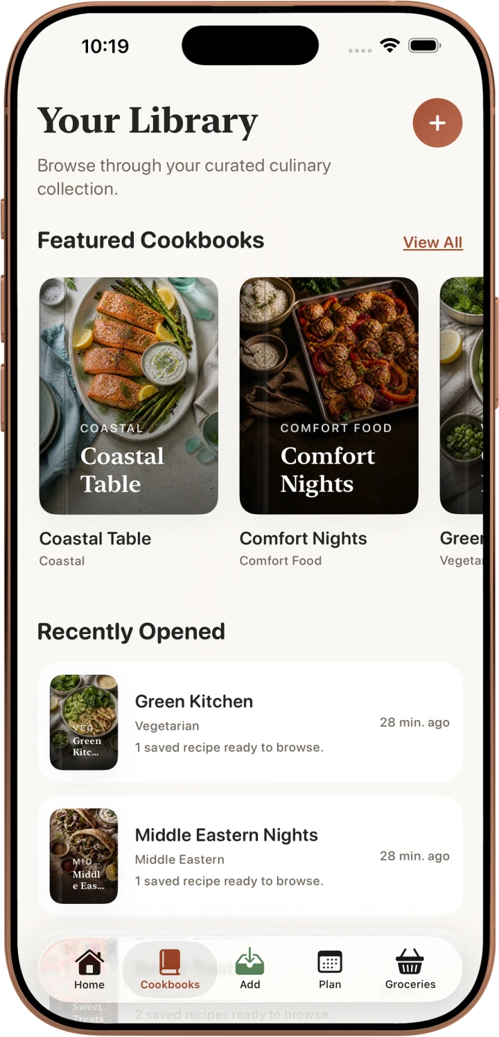 Matton cookbook library with organized recipe collections