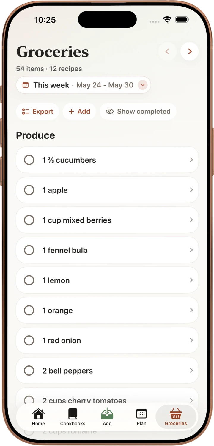 Matton grocery list organized by category