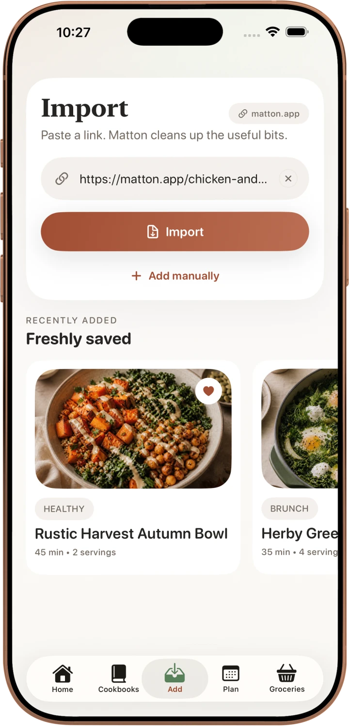 Matton recipe import screen