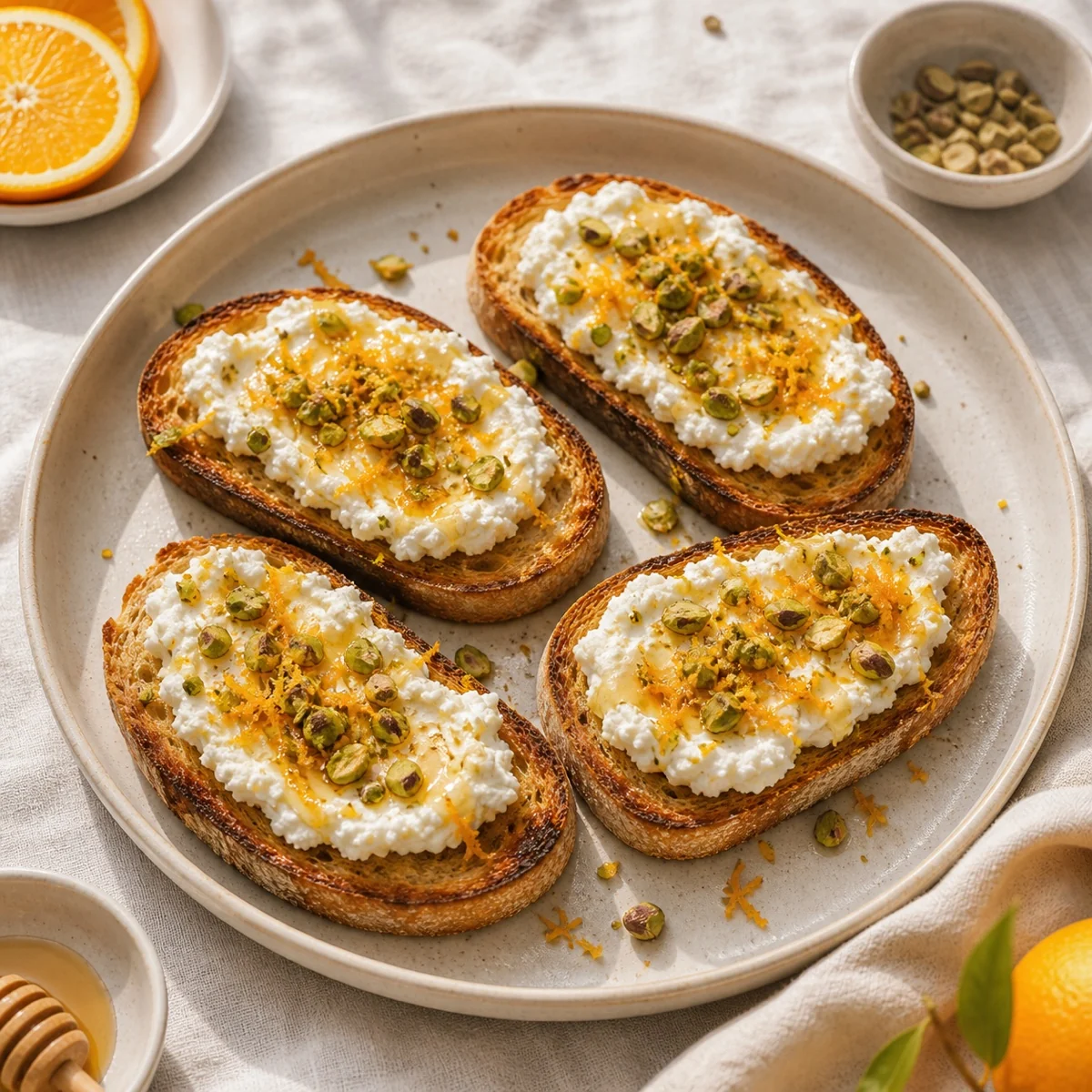 Citrus ricotta toast ready to serve