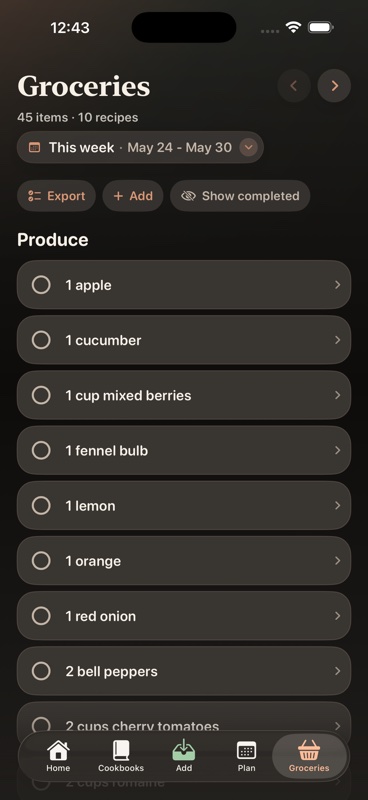 Matton grocery list screen